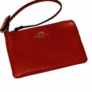 Coach Red Pebbled Leather Wristlet with Gold Logo